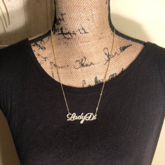 LADY DI Diamond Name Plate Gold Necklace - Picture 4 of 11